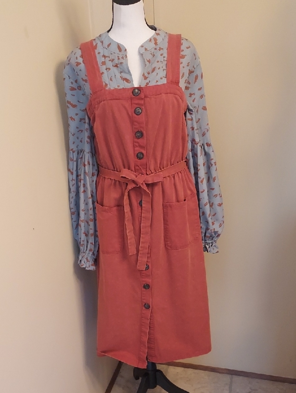 She & Sky Rust Women's Button-Front Pinafore Dress